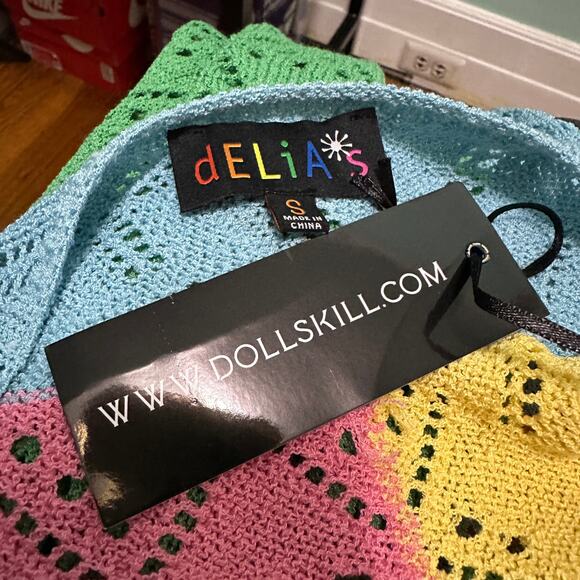 dELiA*s x Dolls Kill Daisy Dreams Crochet Patchwork Maxi Dress Y2K Small - Picture 3 of 9